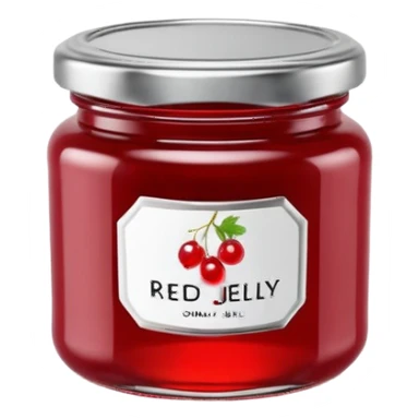 glass jar of red currant jelly, deep ruby red smooth glossy, metal lid, minimalist label no text, jelly drop on rim, 3D rendered, clean, soft shadows, natural lighting, vibrant color, transparent background, emoji scale sticker