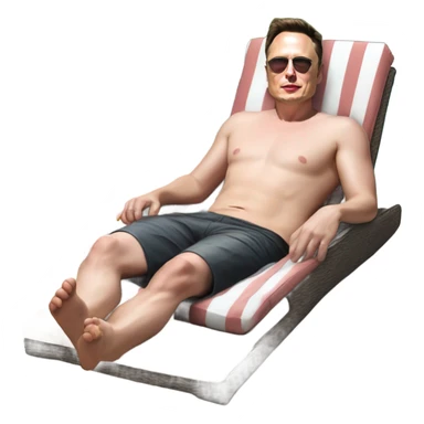 Photorealistic Elon Musk at the beach lounging by the pool suntanning with 40 half eaten hamburgers sticker