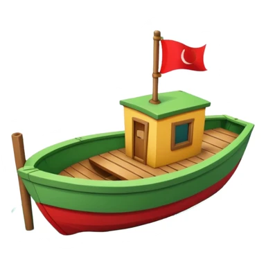 green boat in cartoon having a small place to live and a small red flag on it sticker