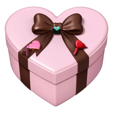 pale pink heart box, pale pink bow, filled with chocolates inside sticker