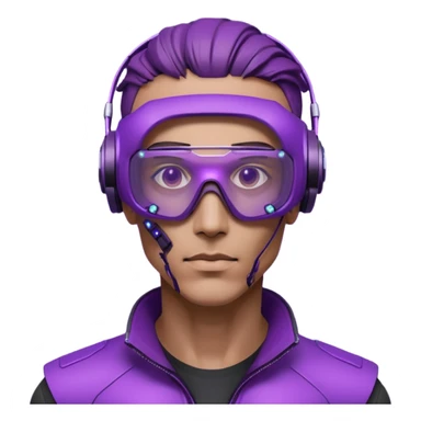 Cyberpunk man head 3d puruple cyber VR -glasses half rotate face 3d sticker