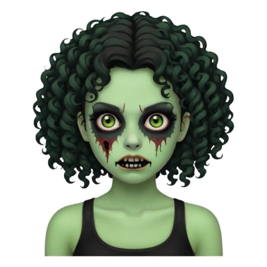 Black side party curly head girl zombie pale skin black crop top no hat sticker
