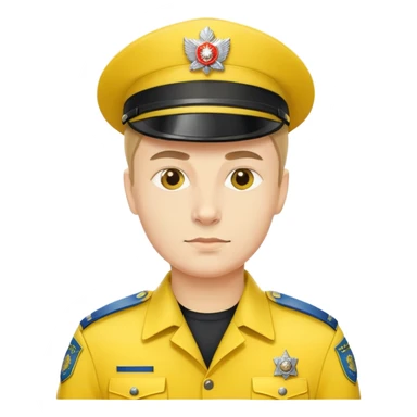 Russian police officer with yellow hat and yellow uniform instead of traditional blue sticker