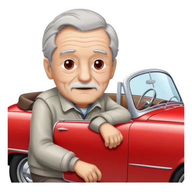 Old man with a car sticker