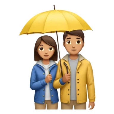Couple under yellow umbrella, City Rain Scene. sticker
