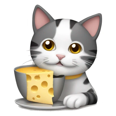 Cat eating a bowl of back and cheese sticker