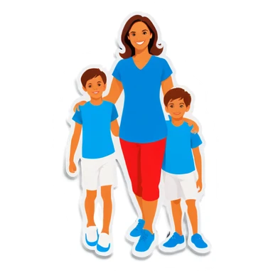 Mom with two boys and a girl sticker