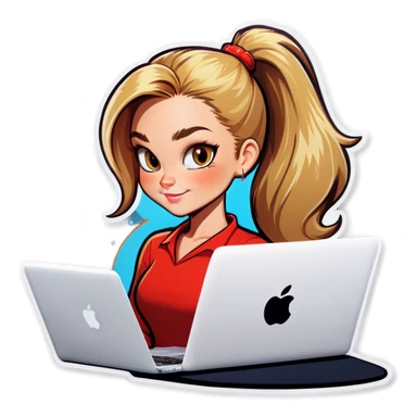 Blonde woman ponytail cat MacBook  sticker
