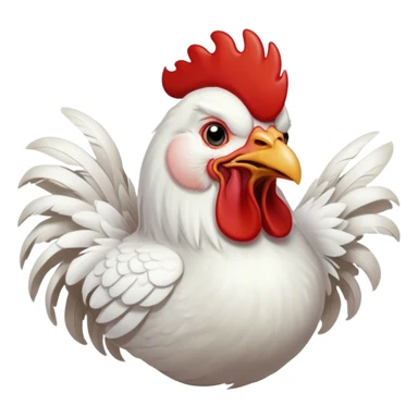 Cinematic Cute Yawning White Rooster Portrait Emoji, Head tilted slightly with a dramatic, wide-open yawn, showcasing a soft, downy white plumage with a crisp red comb and drooping wings, round eyes barely open in drowsy contentment, Simplified yet irresistibly adorable features, highly detailed, glowing with a soft, cozy glow, high shine, relaxed yet expressive, stylized with a touch of whimsy, bright and endearing, soft glowing outline, capturing the essence of a sleepy yet affectionate rooster, so drowsy it feels like it could stretch out of the screen and curl up for a nap! sticker