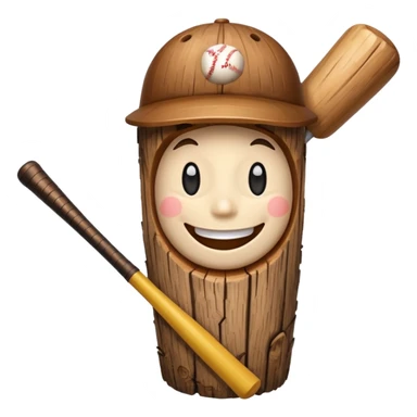 Wood log with a smiling face holding a baseball bat. sticker