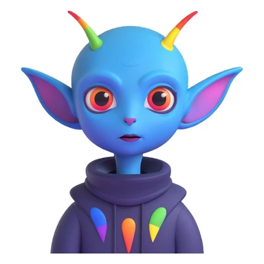 gay EMO alien with expressive features, rainbow accents, dark clothing, vibrant and moody scene conveying LGBTQ+ pride and emo subculture, dark blue background sticker