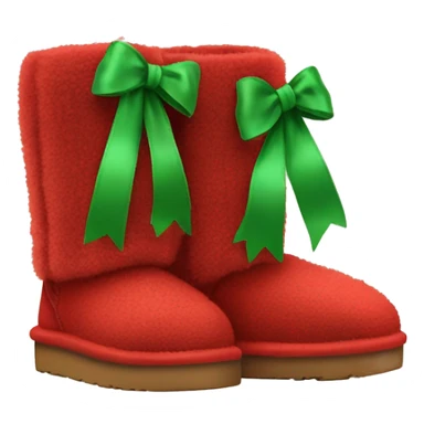 Realistic red Ugg fur boots with gree ribbon bows isolated.  sticker