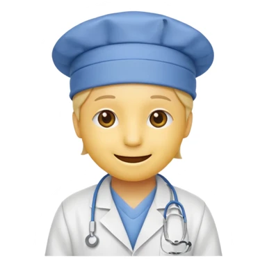 smiley face emoji in a white lab coat and blue surgical cap sticker