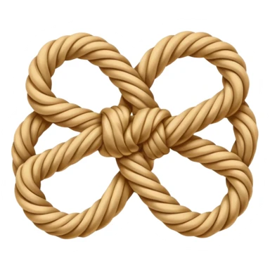 Emoji-style illustration of a neatly tied bowline knot made of natural rope. The knot should form a clean loop with a visible knot structure, rope texture, warm beige and golden tones, isolated on white background, soft shadows, minimal composition. sticker