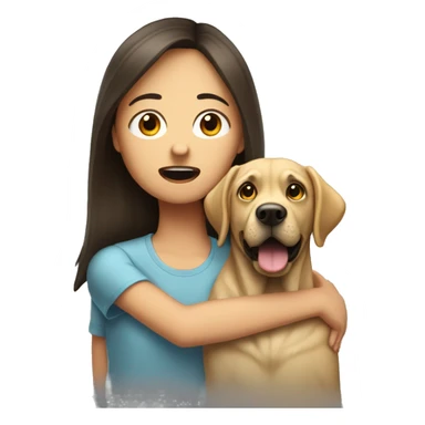 Create an emoji of a girl getting scared by a labrador getting too close to her face sticker