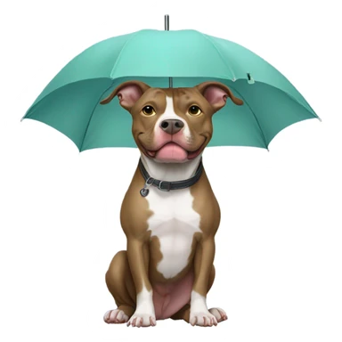 Pit bull wearing an umbrella sticker