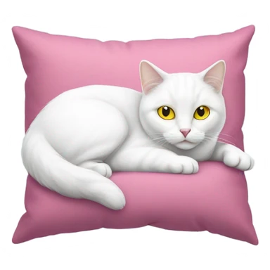 Realistic white cat with yellow eyes laying on pink pillow  sticker