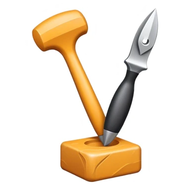 icon for Sculpting with sculpting tools, unfinished sculpture on a textured surface, minimalistic style, clean lines, transparent background. sticker
