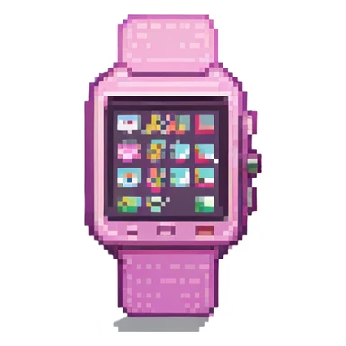 pink smart watch, pixel art style, retro and blocky sticker