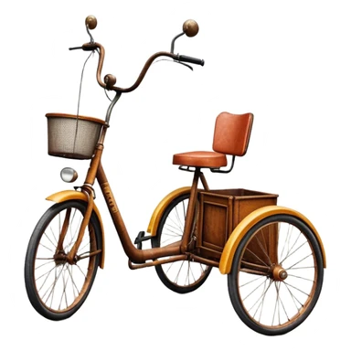 ​Cinematic Realistic Tricycle Rickshaw, depicted as a vintage manually operated vehicle featuring two front wheels and a single rear wheel, rendered with detailed rustic textures, vibrant colors, and dynamic urban lighting that captures its unique design and cultural charm, sticker