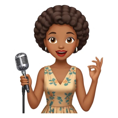 Black jazz singer girl, vintage dress, microphone, joyful expression sticker