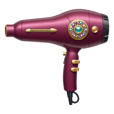 burgundy blow dryer with a ribbon covered in gems sticker