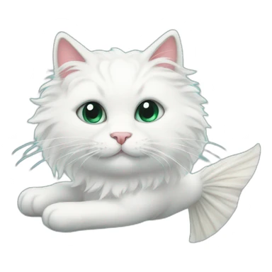 white fluffy cat with mermaid fish tail sticker