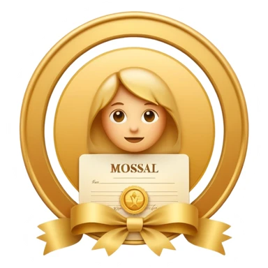 Apple iOS emoji style certificate icon, white document with rounded corners, gold seal and ribbon, soft gradients, glossy 3D emoji look, minimal, clean, centered, transparent background sticker