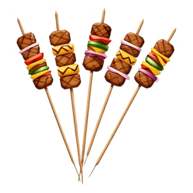 Street food skewer with grilled meat in emoji style sticker
