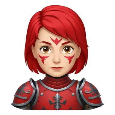 Elderly Tattooed Knights female, with medium hair, red and black armour sticker