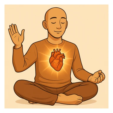 Person is meditating and his heart is glowing and shining, general style, with a real organ heart form, different poses sticker