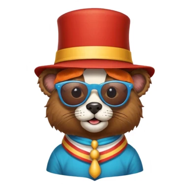 a sunglasses animal with circus hat and shirt sticker