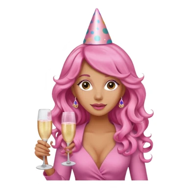One lady with long pink curled hair and tan skin holding a glass of  pink champagne in each hand sticker