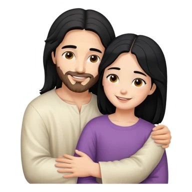 Jesus hugs a girl with black hair sticker