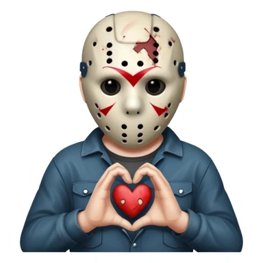 Jason Voorhees, looking cute, making a heart with his hands sticker