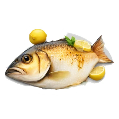Realistic grilled fish with lemon on the side sticker