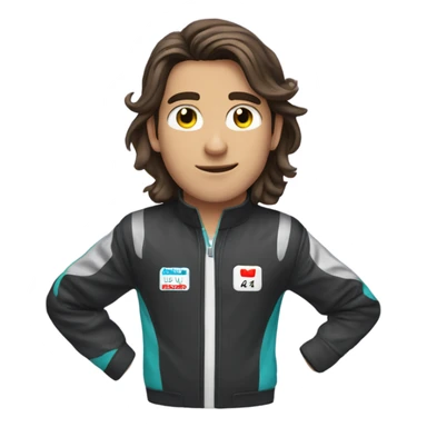 Brunnete boy with semi long hair wearing a karting suit sticker