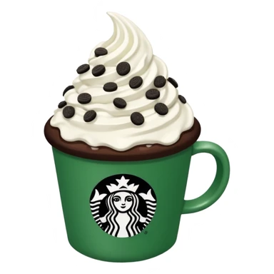  Starbucks hot cocoa with whipped cream and Oreo cookie crumbles in a green Starbucks cup  sticker