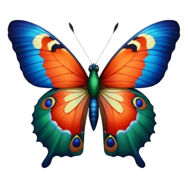 Detailed butterfly with actual realistic Peacock Begonia feathers for wings , 3D rendering, detailed, isolated, close up view sticker
