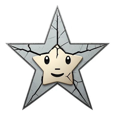 Minimalist emoji-style sticker of a cracked Walk of Fame star with a faint claw mark coming from below, grayscale and ash tones


 sticker