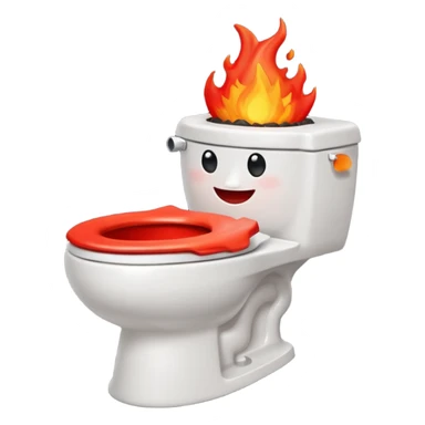 A smiling, happy, white-colored toilet with lava coming from its bowl sticker