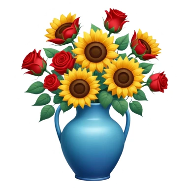 sunflowers and red roses bouquet in a ceramic blue vase sticker
