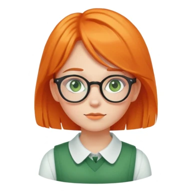 orange-haired shy nerd girl with round glasses and green eyes sticker