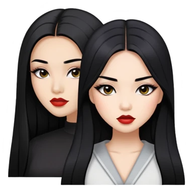 baddie with Asian and Latina features, long straight black hair, makeup, white skin sticker