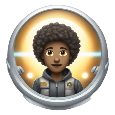 1 full-body Afro light-skinned skinned male teenager in a space ship. sticker