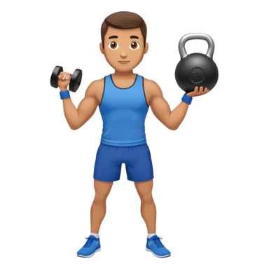 fit man with blue shorts holding kettlebell sticker