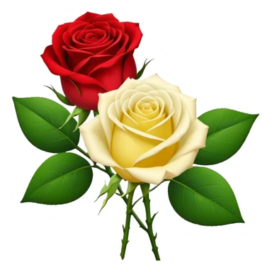 One red flower and one white flower and one small yellow rose below them in bouquet  sticker