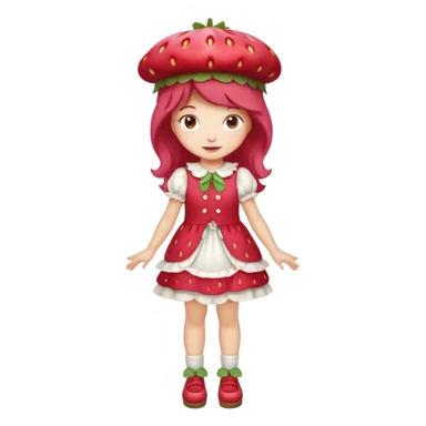 Strawberry shortcake human girl full body and legs with a strawberry hat on her head and dress without a cake sticker