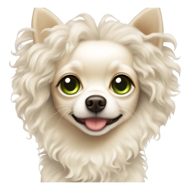 White beige (fluffy) Chihuahua dog with a girl with curly hair and green eyes sticker