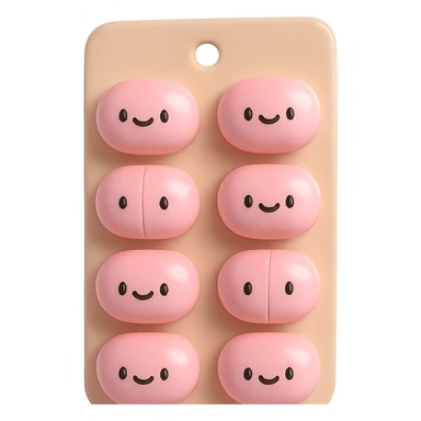 light pastel pink oval pills in a light beige blister pack, no background, vinyl figure 3D emoji style sticker